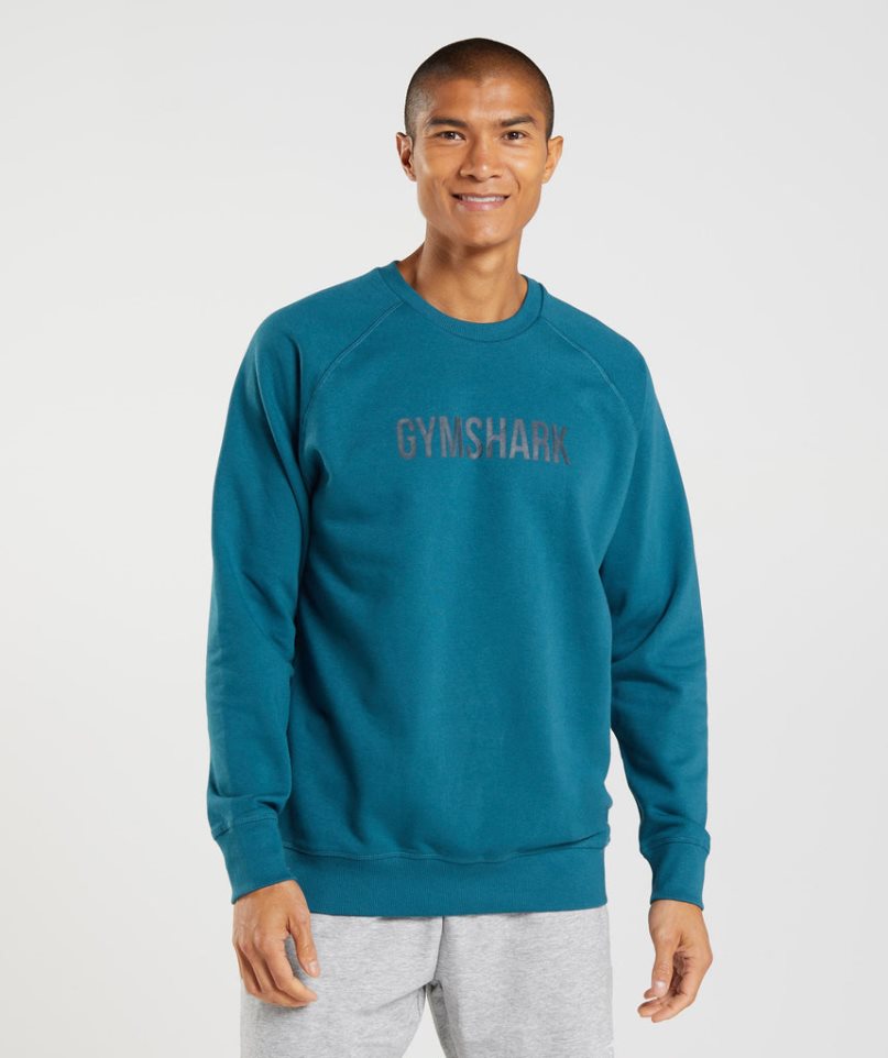 Men\'s Gymshark Apollo Crew Sweatshirts Turquoise | NZ 6WIJOQ